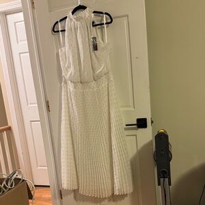 White House Black Market White Pleated Midi Dress